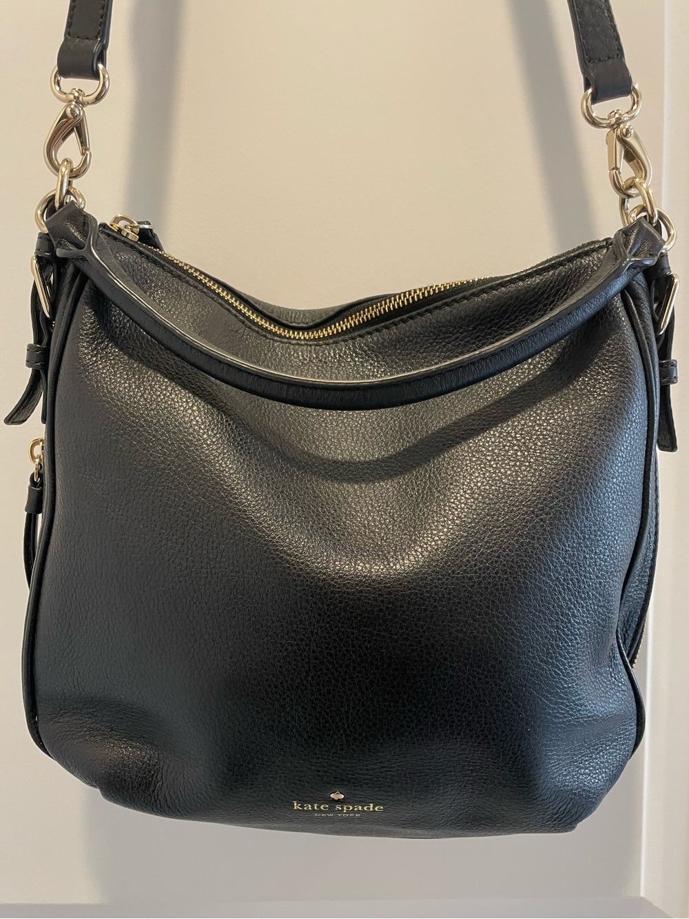 kate spade Black Pebbled Leather Shoulder Bag with Gold Hardware